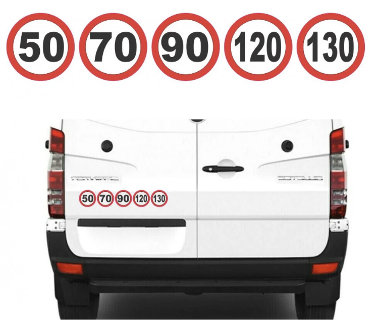 Set Indicator Viteza maxima OBLIGATORIU Autoutilitare (50, 70, 90, 120, 130 km), Sticker autocolant, FI 12 cm 2