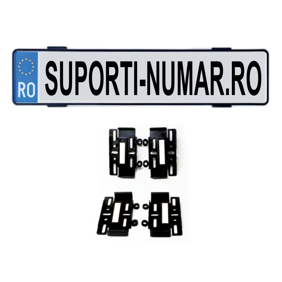 Set 4 suporturi slim pentru numar inmatriculare auto, negru, polipropilena