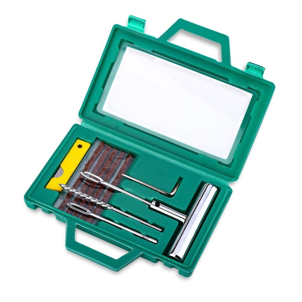 Kit Vulcanizare Auto la Rece cu Snur Cauciuc Reparare Pana Anvelope Tubeless, Maner Metalic si Cutie Depozitare