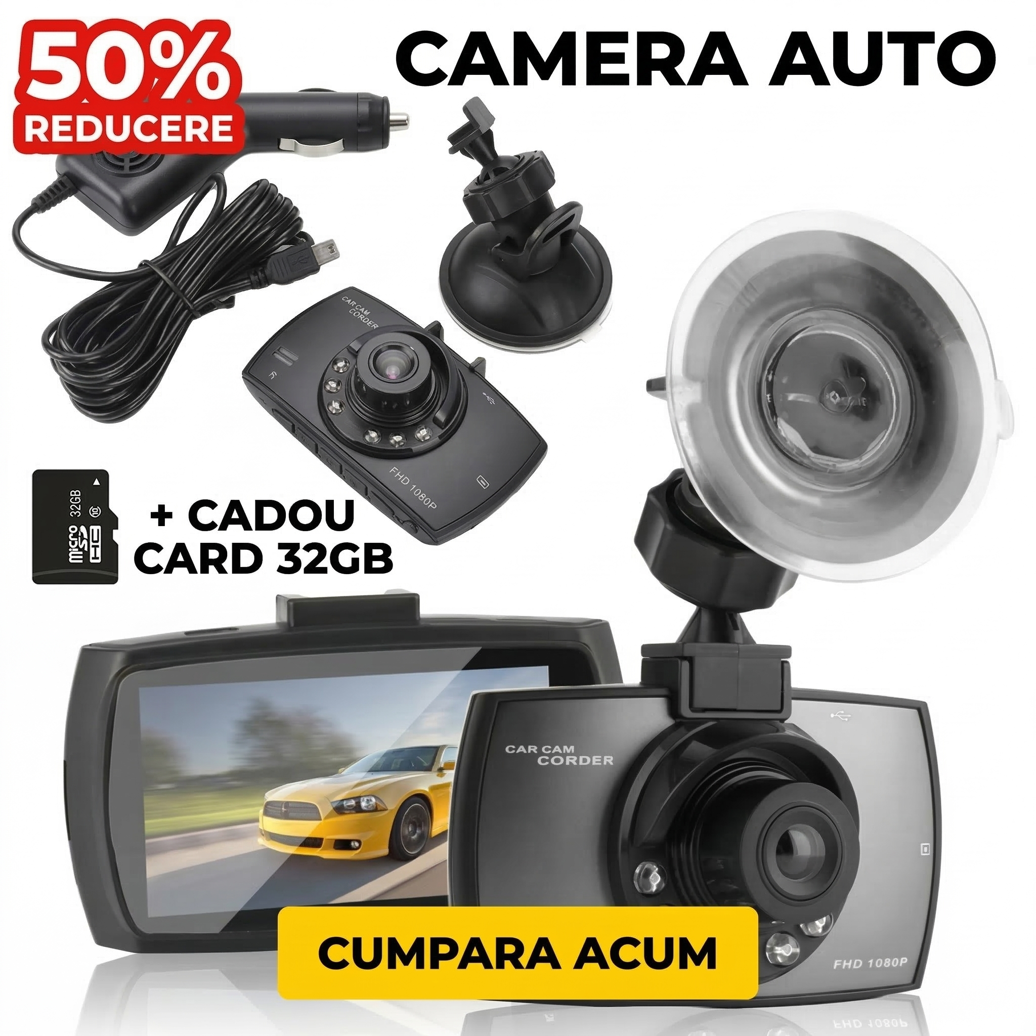 Camera Auto Full HD + CARD CADOU care îți apără mașina 24/7 și îți oferă dovada în orice incident 3