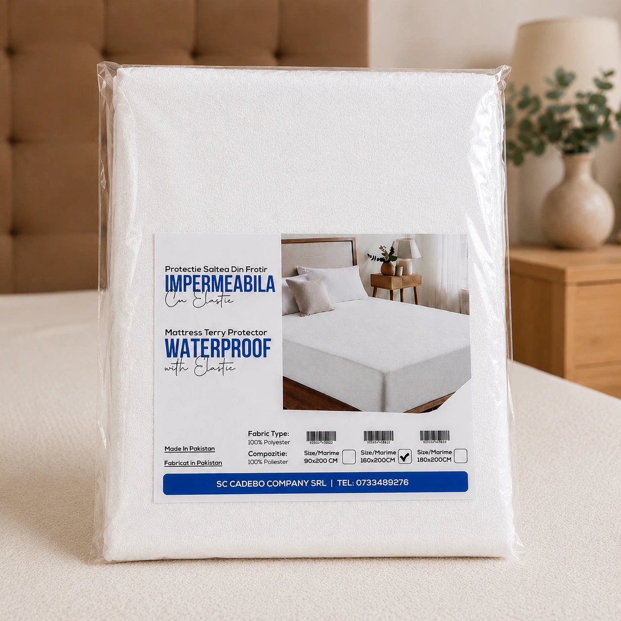Protecție Saltea Impermeabilă cu Elastic CAIAN, Albă, Waterproof, Frotir