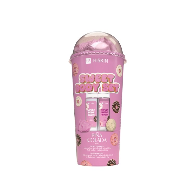 Milkshake Pina Colada Hiskin Gel de dus+Crema de corp+Burete+Bomba de baie 1